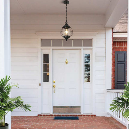 Modern Farmhouse Black Outdoor Pendant Light with Glass Lantern Shade