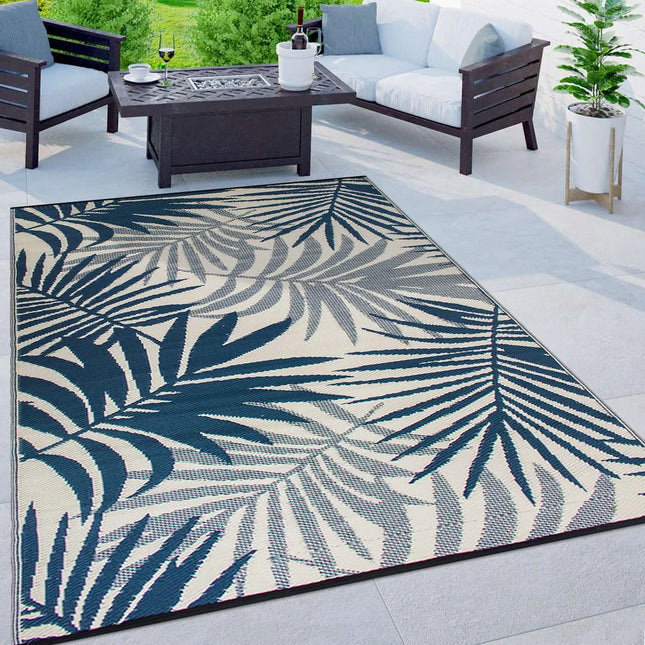 Modern Floral Reversible Outdoor Plastic Rug for Patio and Garden