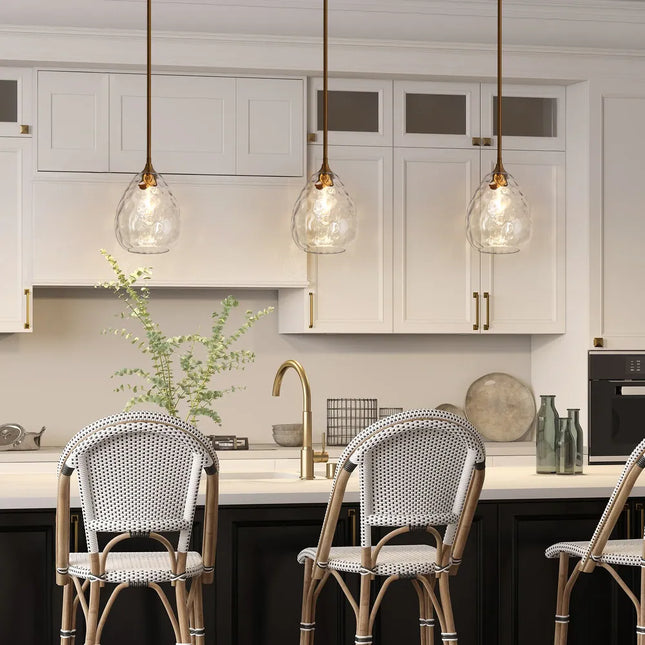 Modern Gold Hand-Blown Teardrop Glass Pendant Light for Kitchen