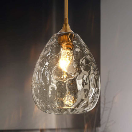 Modern Gold 1-Light Hand-Blown Teardrop Glass Pendant Light for Kitchen Island