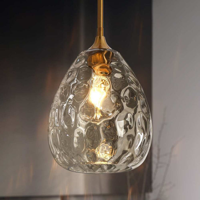 Modern Gold 1-Light Hand-Blown Teardrop Glass Pendant Light for Kitchen Island