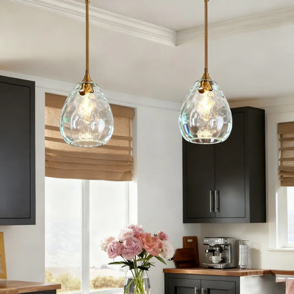 Modern Gold Hand-Blown Teardrop Glass Pendant Light for Kitchen