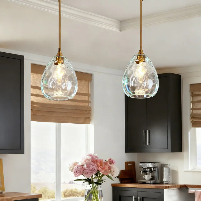 Modern Gold Hand-Blown Teardrop Glass Pendant Light for Kitchen