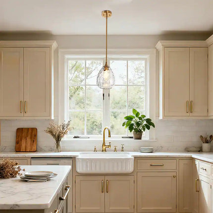 Modern Gold 1-Light Hand-Blown Teardrop Glass Pendant Light for Kitchen Island