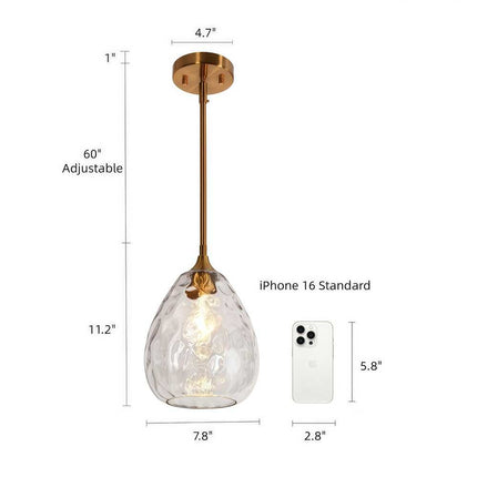 Modern Gold 1-Light Hand-Blown Teardrop Glass Pendant Light for Kitchen Island