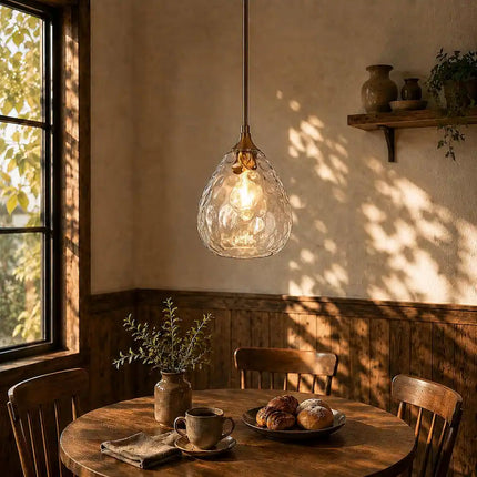 Modern Gold 1-Light Hand-Blown Teardrop Glass Pendant Light for Kitchen Island