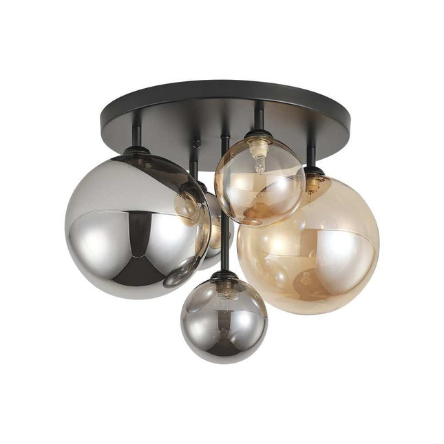 Modern Grey Brown 5-Light Semi-Flush Mount Ceiling Light with Globe Glass Shades