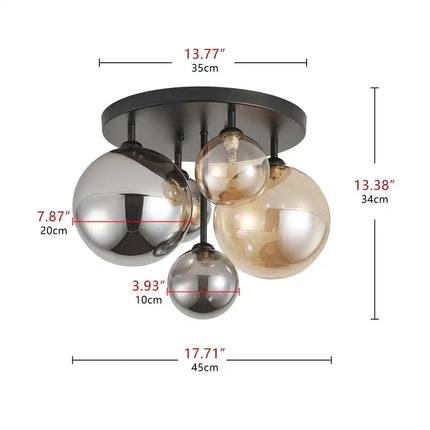 Modern 5-Light Semi Flush Ceiling Light – Grey & Brown, Globe Glass Shades