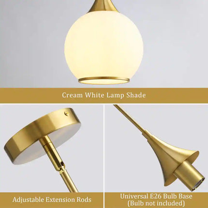 Modern Dimmable Pendant Light – Kitchen Island Hanging Fixture with Glass Shade