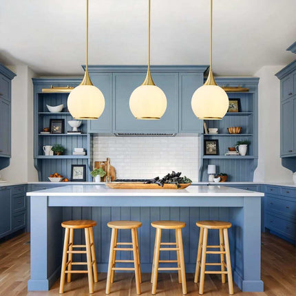 Modern Dimmable Pendant Light – Kitchen Island Hanging Fixture with Glass Shade