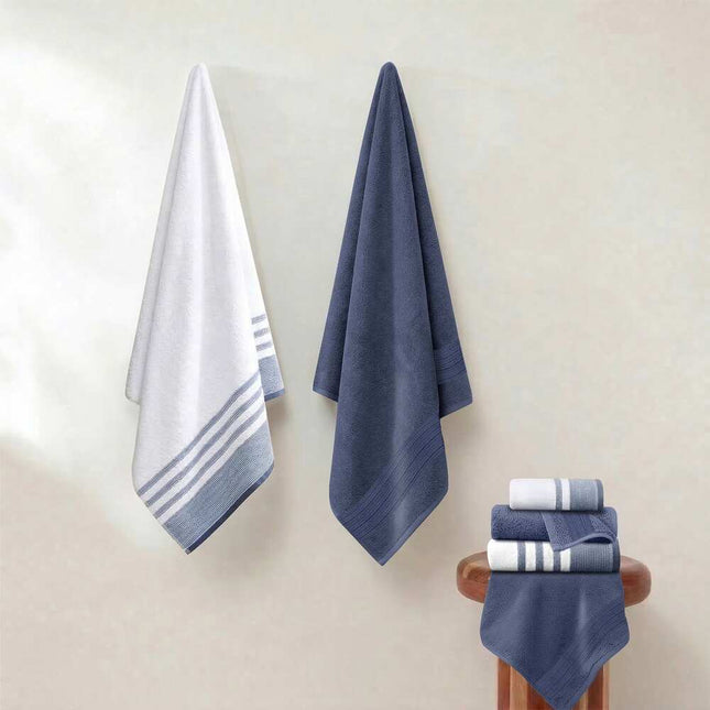 6 Piece Denim Quick Dry Towel Set White Contrast Soft Absorbent Bathroom Towels