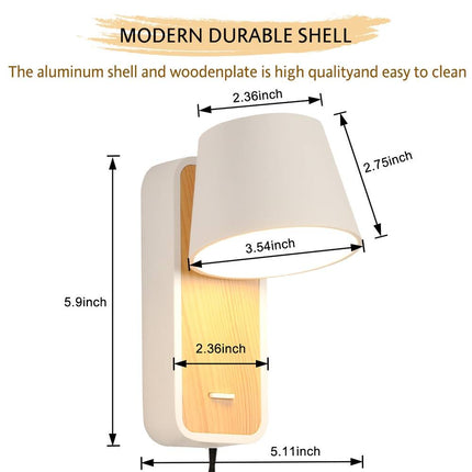 Modern Plug In Wall Lamp Indoor Nordic Bedside Rotatable Reading Light Fixture