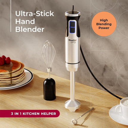 Mueller Immersion Blender Handheld 8 Speed 3 in 1 Stainless Steel Blender