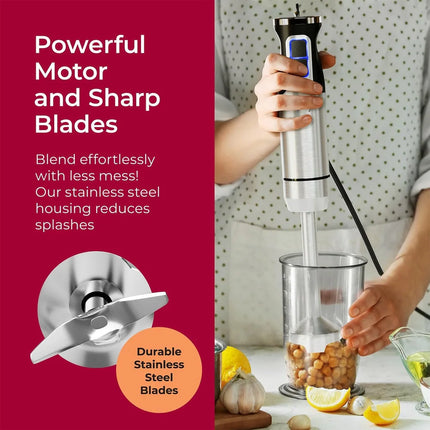 Mueller Immersion Blender Handheld 8 Speed 3 in 1 Stainless Steel Blender