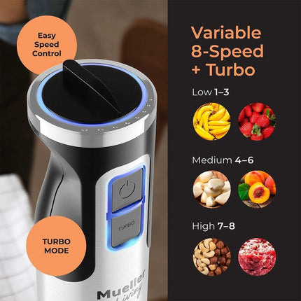 Mueller Immersion Blender Handheld 8 Speed 3 in 1 Stainless Steel Blender