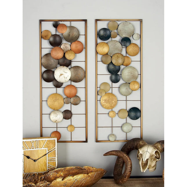 Multi Colored Metal Overlapping Round Cutouts Geometric Wall Decor Set of 2