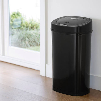 Oval Motion Sensor Trash Can 13.2 Gallon Black Stainless Steel DZT-50-9BK