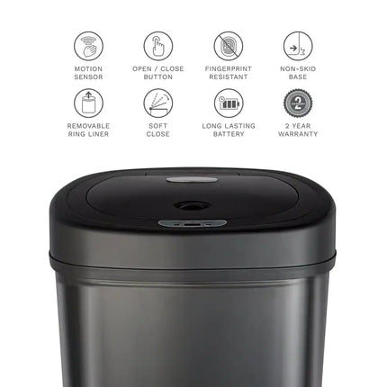 Oval Motion Sensor Trash Can 13.2 Gallon Black Stainless Steel DZT-50-9BK