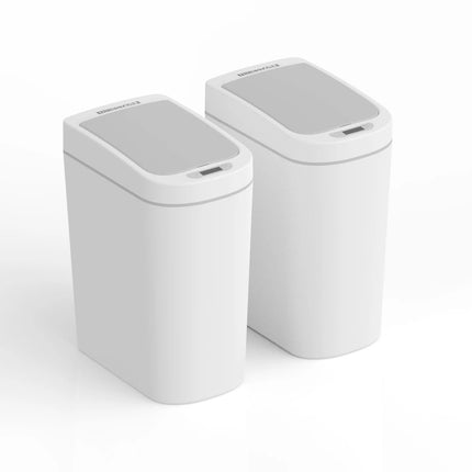 2-Piece Motion Sensor Trash Can Set – White, 1.85 Gallon / 7 Liter