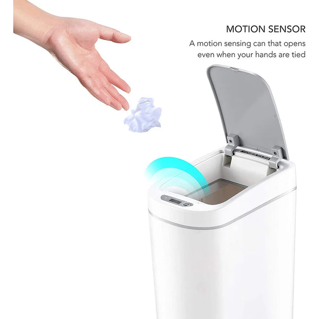 2-Piece Motion Sensor Trash Can Set – White, 1.85 Gallon / 7 Liter