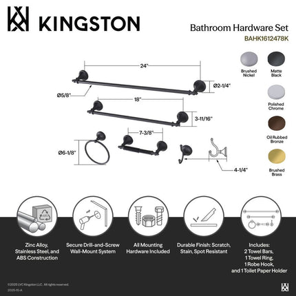 Naples Bathroom Towel Bar Set 18 Inch 24 Inch Black Wall Mounted Rack