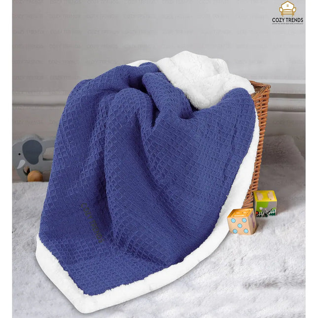 Cotton Unisex Baby Blanket Waffle Weave Sherpa Back Soft Cozy 30x40 Crib