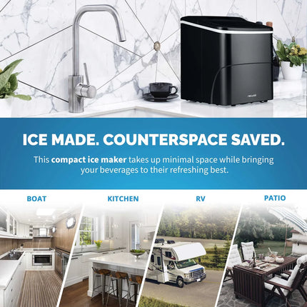 26 lbs Countertop Ice Maker – Matte Black Portable Ice Machine with Intuitive Controls