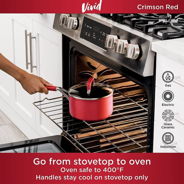 Foodi NeverStick Vivid 2.5 Quart Saucepan with Glass Lid Nonstick Pot