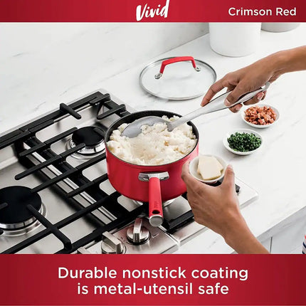 Foodi NeverStick Vivid 2.5 Quart Saucepan with Glass Lid Nonstick Pot