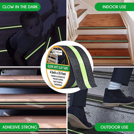 Non-Slip Glow in the Dark Tape – Heavy Duty Stair Safety Grip, Waterproof