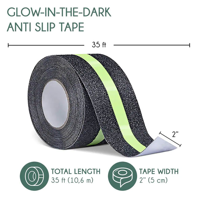 Non-Slip Glow in the Dark Tape – Heavy Duty Stair Safety Grip, Waterproof