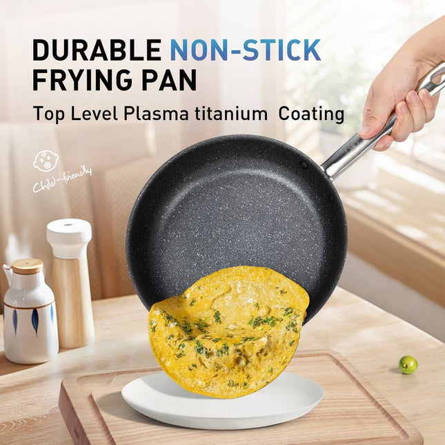 2-Piece Nonstick Titanium Fry Pan Set - Plasma Diamond Scratch-Resistant Coating