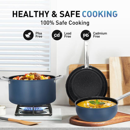 Nonstick Cookware Set Titanium Coating Plasma Diamond Scratch Resistant Pans