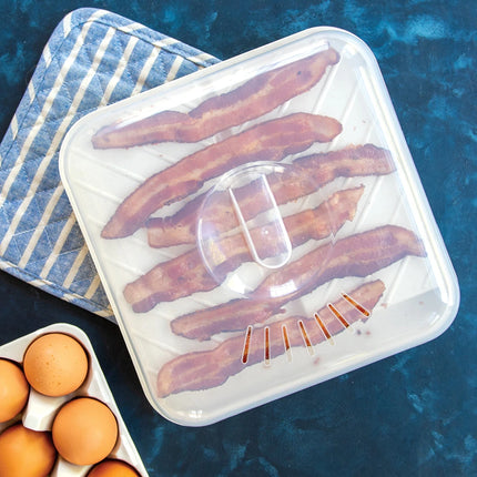 Microwave Slanted Bacon Tray with Lid – Easy, Mess-Free Cooking