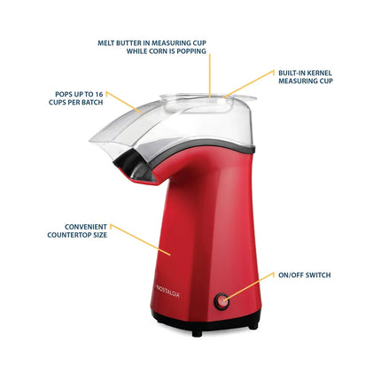 16-Cup Air Pop Popcorn Maker Red Hot Air Oil-Free Popcorn Machine
