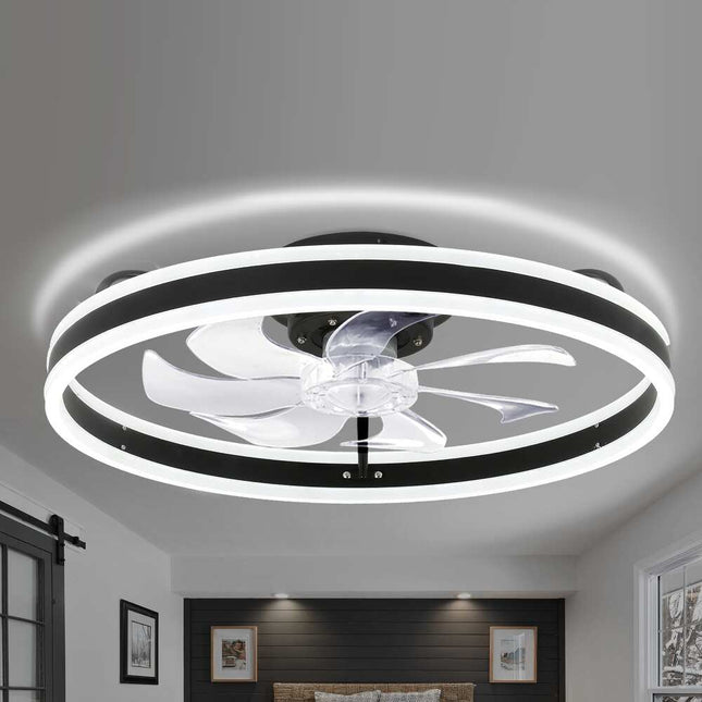 Oaks Aura Cotti 20-Inch Smart Ceiling Fan with Lights Dimmable 6-Speed Flush Mount Black