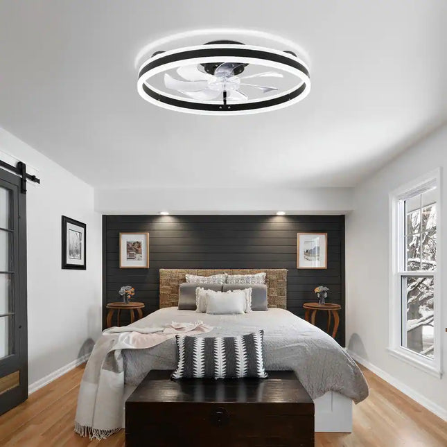 Oaks Aura Cotti 20-Inch Smart Ceiling Fan with Lights Dimmable 6-Speed Flush Mount Black