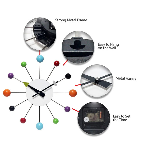 Modern Orb Spoke Ball Wall Clock – 15 Inch Decorative Timepiece