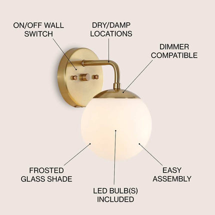 Globe Metal Frosted Glass Modern LED Vanity Light Fixture for Bathroom