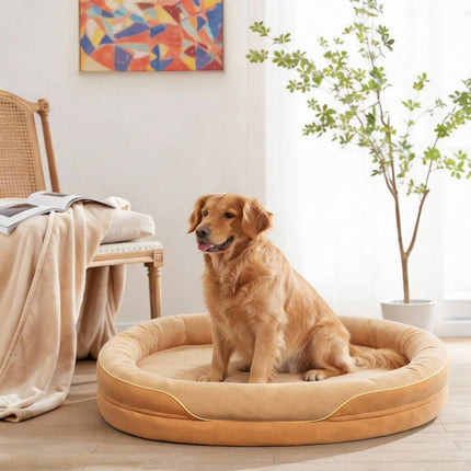 Orthopedic Dog Bed with Memory Foam & Washable Cover - Brown, 42" x 30" x 9"
