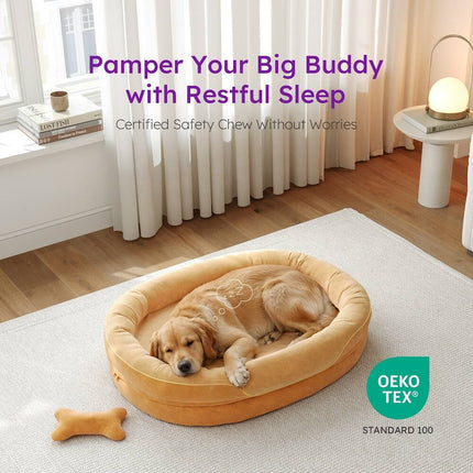 Orthopedic Dog Bed with Memory Foam & Washable Cover - Brown, 42" x 30" x 9"
