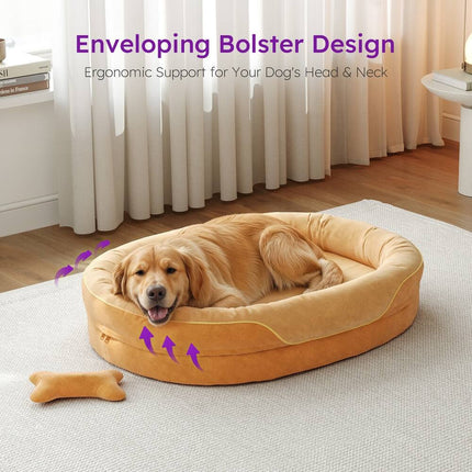 Orthopedic Dog Bed with Memory Foam & Washable Cover - Brown, 42" x 30" x 9"