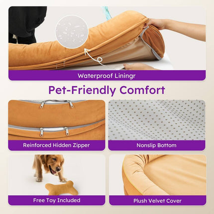 Orthopedic Dog Bed with Memory Foam & Washable Cover - Brown, 42" x 30" x 9"