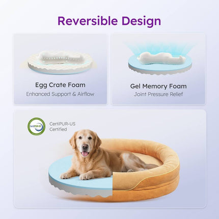 Orthopedic Dog Bed with Memory Foam & Washable Cover - Brown, 42" x 30" x 9"