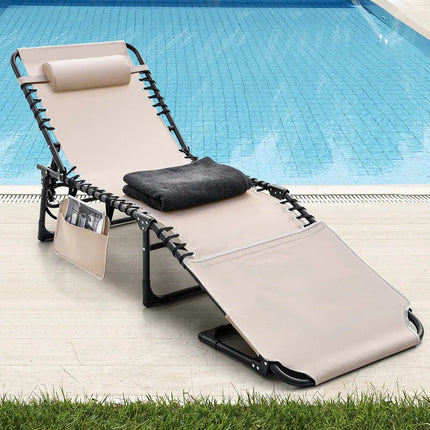 Outdoor Folding Lounge Chair with Pillow, Textilene Adjustable Tanning Chair for Patio Use