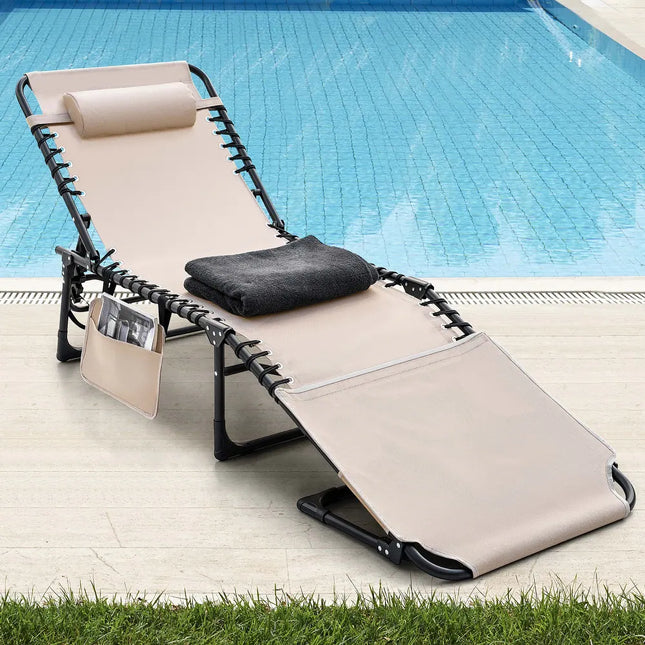 Outdoor Folding Lounge Chair with Pillow, Textilene Adjustable Tanning Chair for Patio Use
