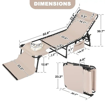 Outdoor Folding Lounge Chair with Pillow, Textilene Adjustable Tanning Chair for Patio Use