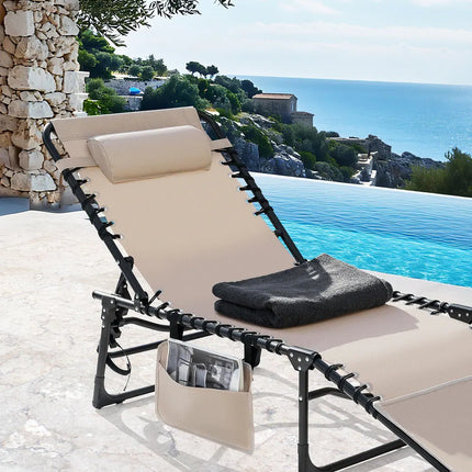 Outdoor Folding Lounge Chair with Pillow, Textilene Adjustable Tanning Chair for Patio Use