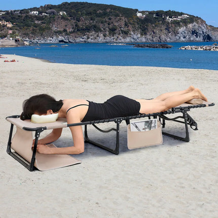 Outdoor Folding Lounge Chair with Pillow, Textilene Adjustable Tanning Chair for Patio Use