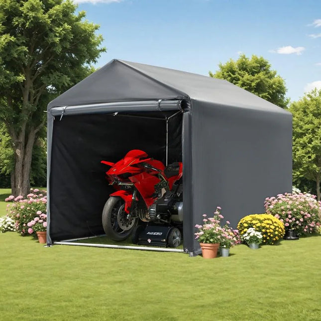 Outdoor Storage Shed Carport Canopy 5x7.2 ft Portable Bike Shelter Grey
